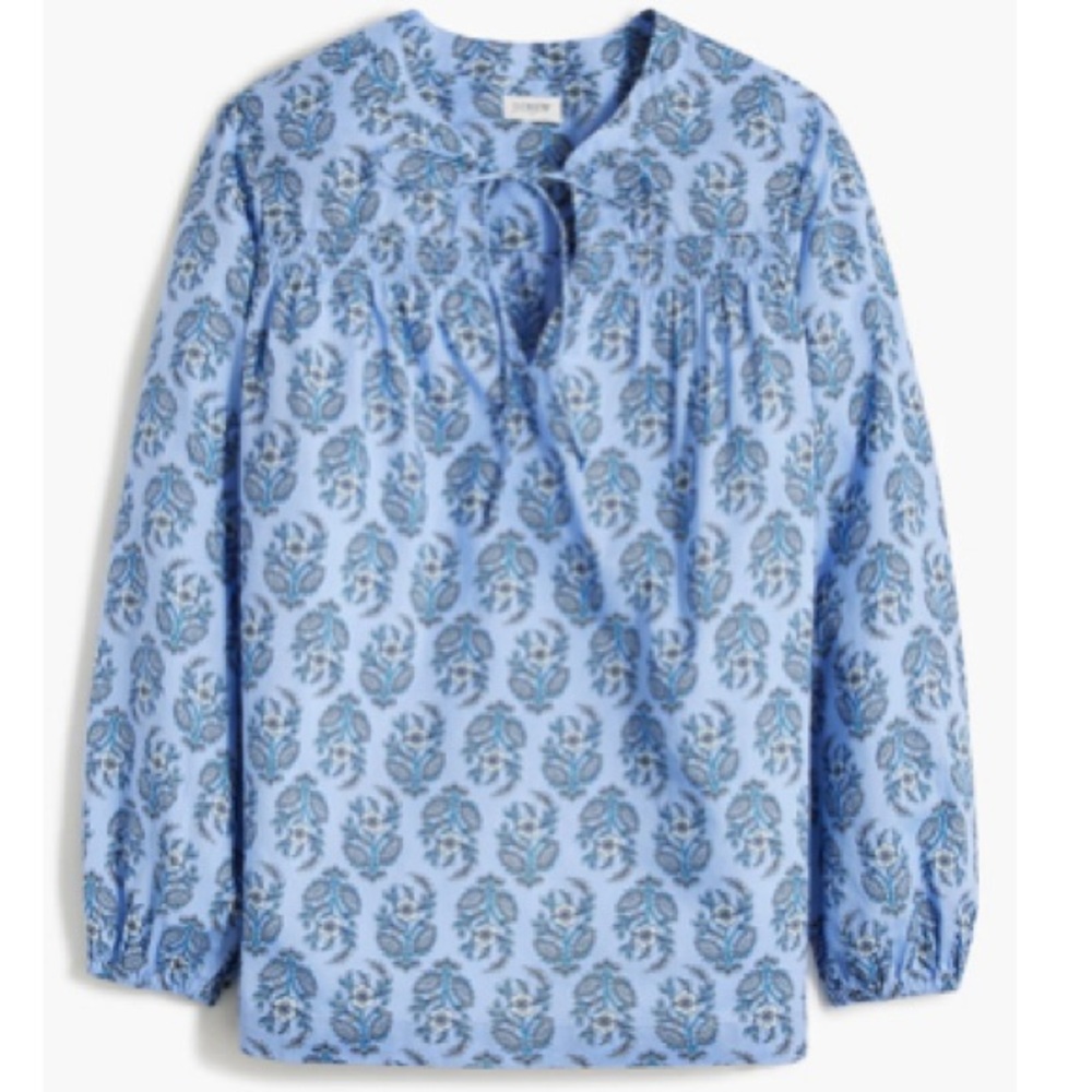 J. Crew Factory Light Blue Floral Print Cotton Blouse